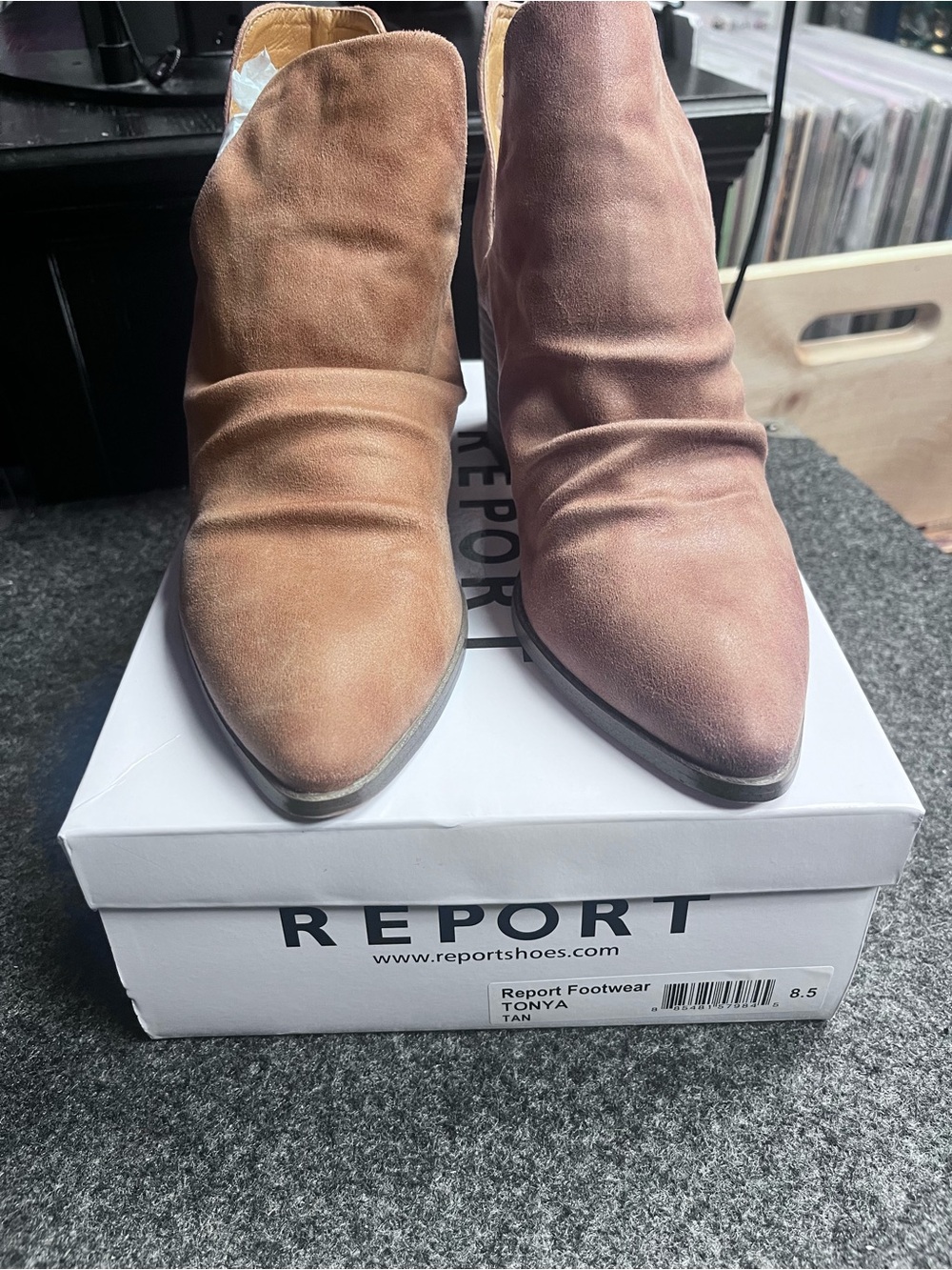 Report Women's Tan Suede Pointed Ankle Booties